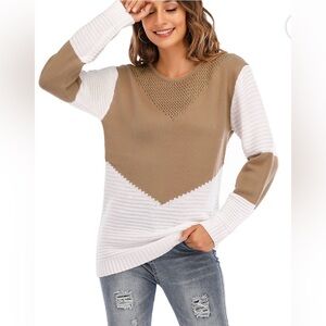 Women’s Colorblock Splicing Crewneck Pullover LS Knnited Shermie Sweater Size S